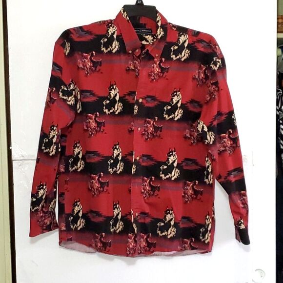 A Bit & Bridle Men's Shirt Button Up Equestrian Horse Print Cowboy Western XL - Picture 1 of 12